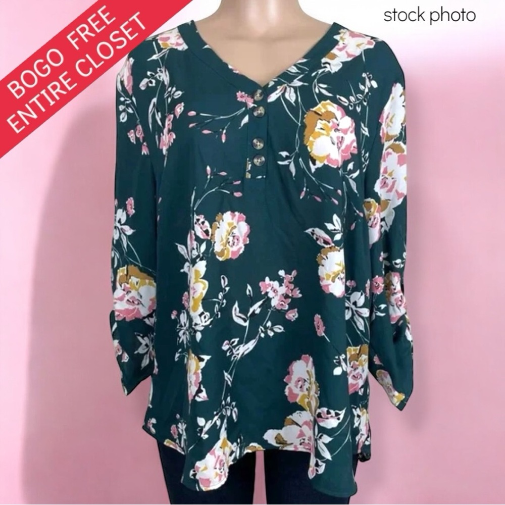Maurices 3/4 Roll Tab Sleeved Floral Blouse 4X